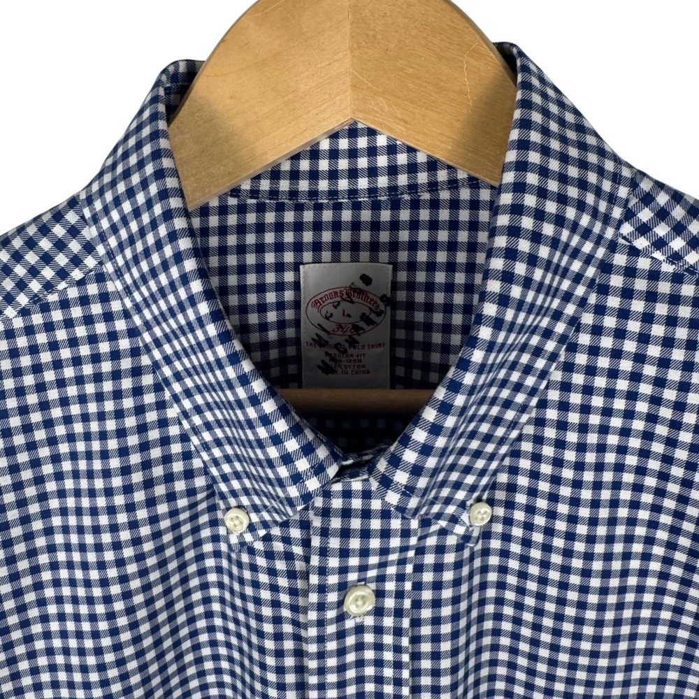 Brooks Brothers 346 Gingham Non-Iron Shirt Mens L Cotton Regular Fit